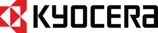 a red and black logo for kyocera on a white background