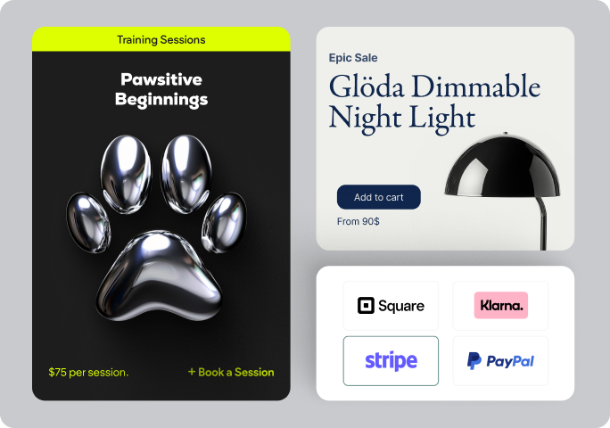 A picture of a paw print next to a picture of a night light.